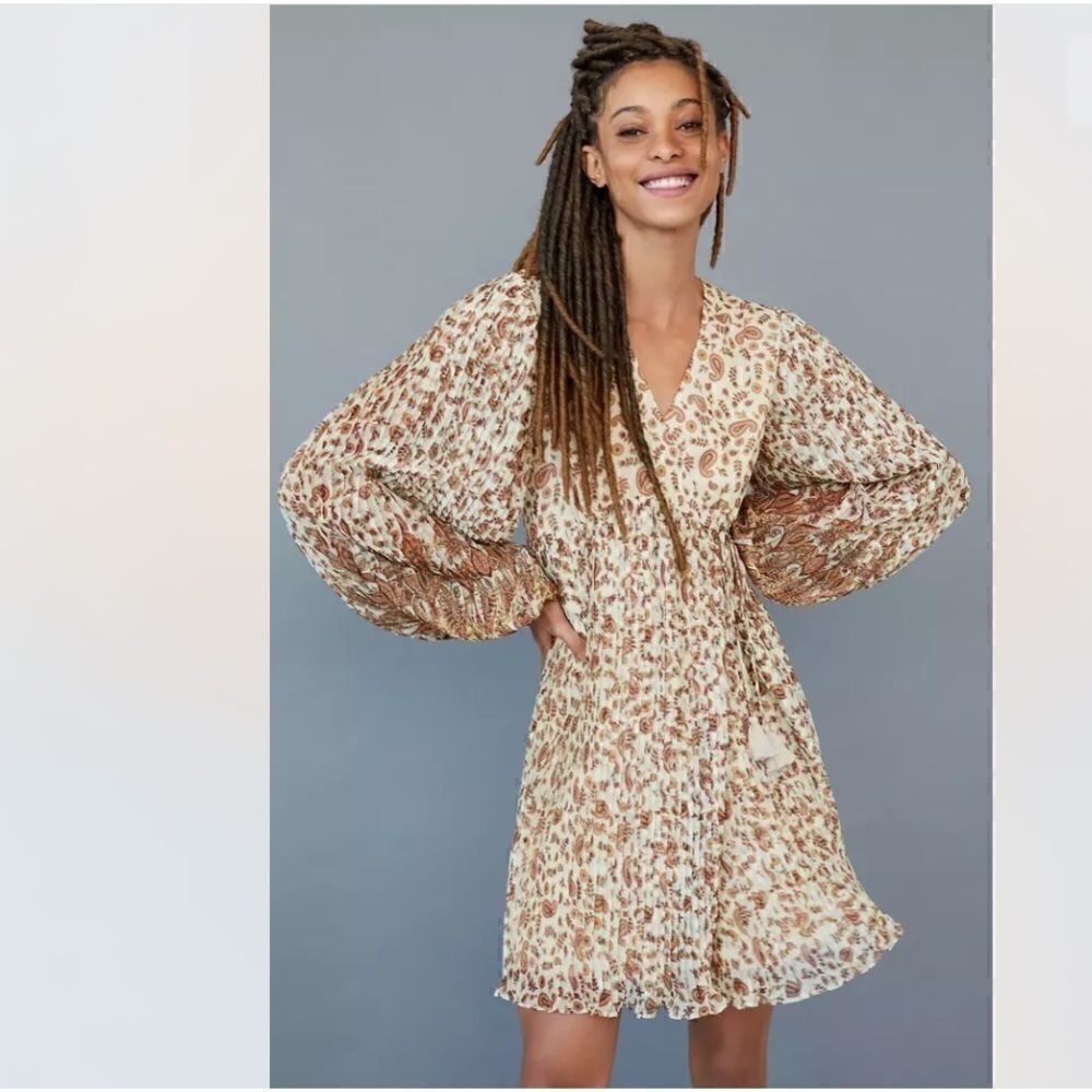 Anthropology Let Me Be Shyla Pleated Mini Dress Size M